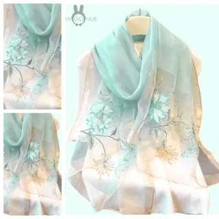 【WOONUE】新年送禮頂級蠶絲羊毛混紡防曬披肩海灘圍巾絲巾禮服披肩生日禮物母親節媽女友老婆禮物情人