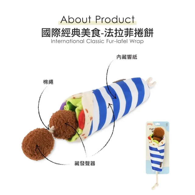 【P.L.A.Y.】國際經典美食 法拉菲捲餅 狗玩具 發聲 寵物玩具