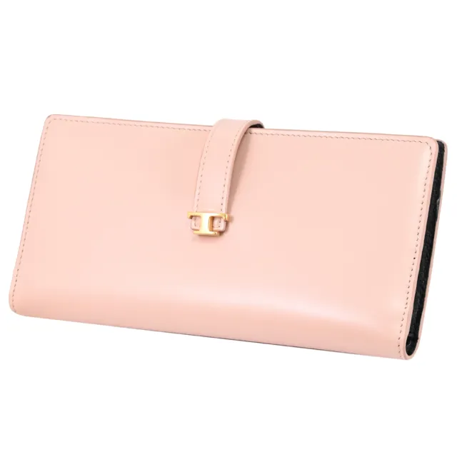 【TOD’S】TODS T Timeless 金屬LOGO小牛皮扣式零錢長夾(粉/黑)