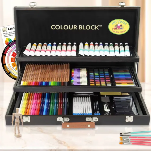 【COLOUR BLOCK】181件皮革美術繪畫組 10種媒材大全配 兒童禮物(初學到進階應有盡有)