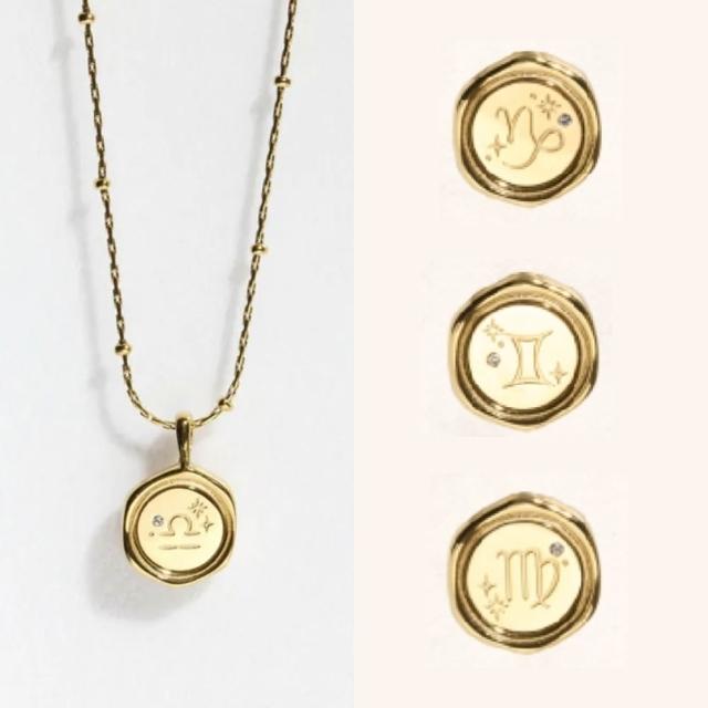【vacanza】momo精選 十二星座封蠟 純鋼飾品 純鋼項鍊 金色 多款任選(生日禮物 情人節禮物)