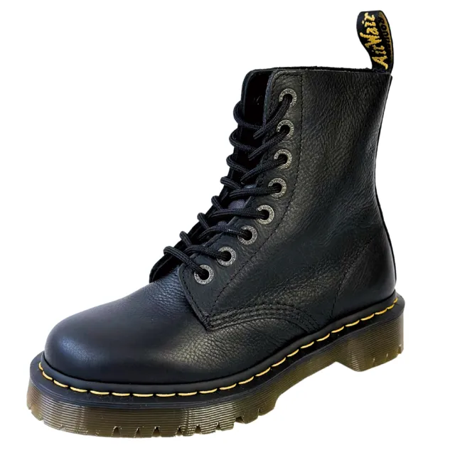 1460-100-1 穴上下各10 Dr.Martens】馬汀1460 PASCAL BEX 荔技紋軟皮8孔綁帶短筒靴黑真皮馬丁