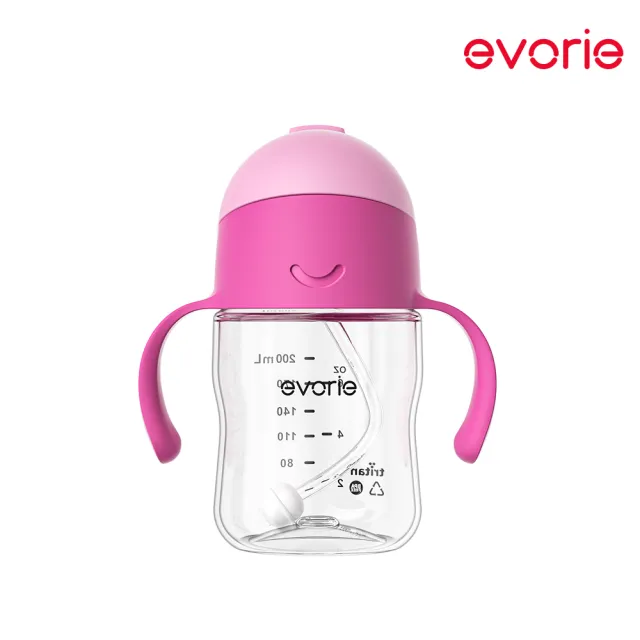 【Evorie】Tritan滑蓋學習吸管水杯防漏200mL(微笑水杯 練習水杯 練習喝水 寶寶水杯)