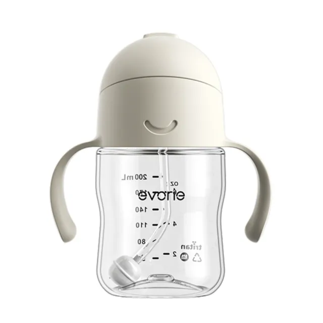 【Evorie】Tritan滑蓋學習吸管水杯防漏200mL(微笑水杯 練習水杯 練習喝水 寶寶水杯)