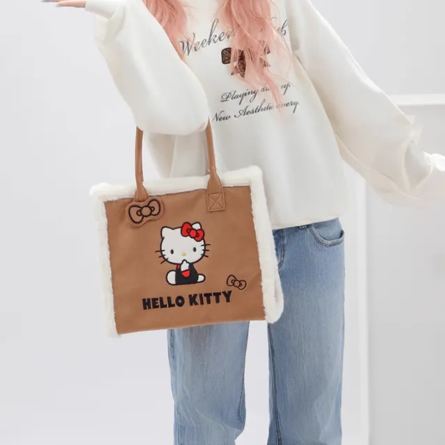 【SANRIO 三麗鷗】三麗鷗家族系列麂皮絨手提包 托特包(酷洛米/大耳狗/美樂蒂/凱蒂貓)