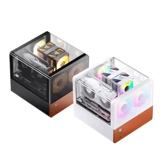 【JONSBO 喬思伯】V12 一體式雙曲面玻璃臥式機殼 黑/白(MATX/分艙橫躺/內建2無限鏡風扇/胡桃實木)