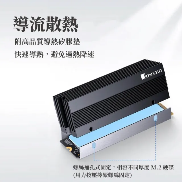 【JONSBO 喬思伯】M201 全鋁高柵 SSD 散熱器 黑/銀(全鋁/2280/格柵造型/導流散熱)