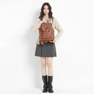 【A&L 老工匠】頭層牛真皮休閒後背包(真皮包包 質感棕)