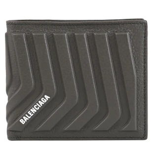 【Balenciaga 巴黎世家】品牌燙印LOGO浮雕造型對折雙層8卡短夾(軍綠)