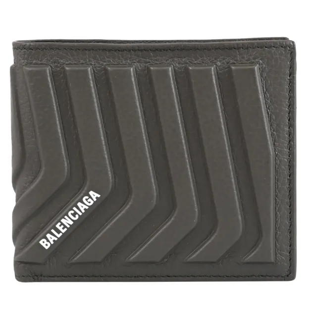 【Balenciaga 巴黎世家】品牌燙印LOGO浮雕造型對折雙層8卡短夾(軍綠)