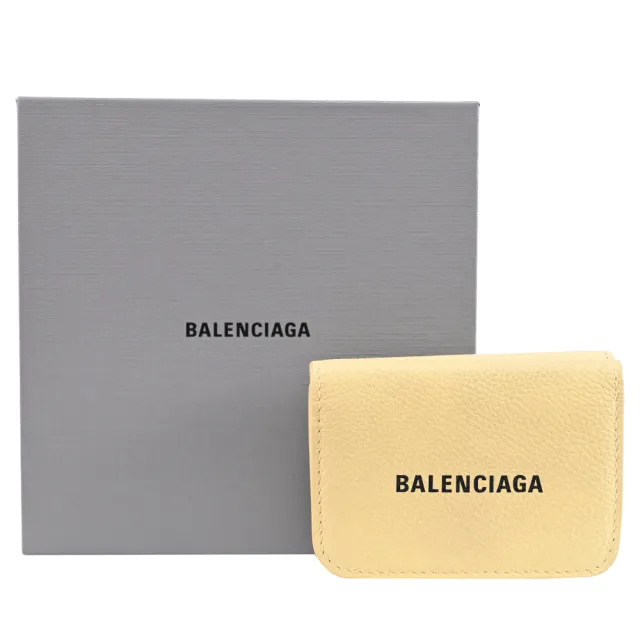 【Balenciaga 巴黎世家】經典烙印LOGO牛皮三折雙面零錢小短夾(淡黃)