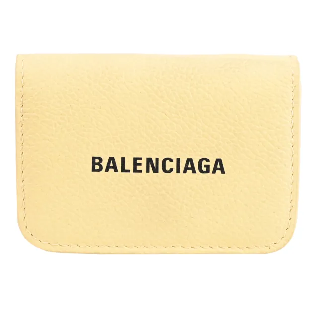 【Balenciaga 巴黎世家】經典烙印LOGO牛皮三折雙面零錢小短夾(淡黃)