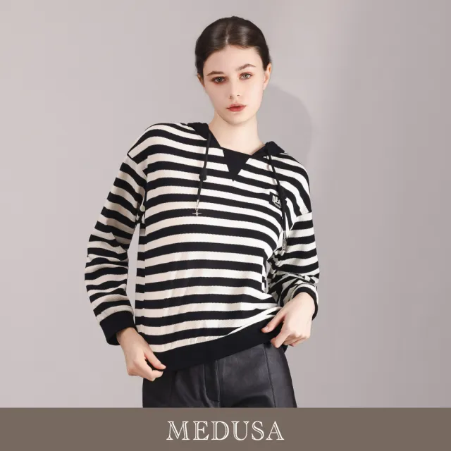 【MEDUSA 曼度莎】現貨-黑白條紋率性連帽上衣（M-XL）｜女休閒上衣 帽T 街頭風(701-52601)