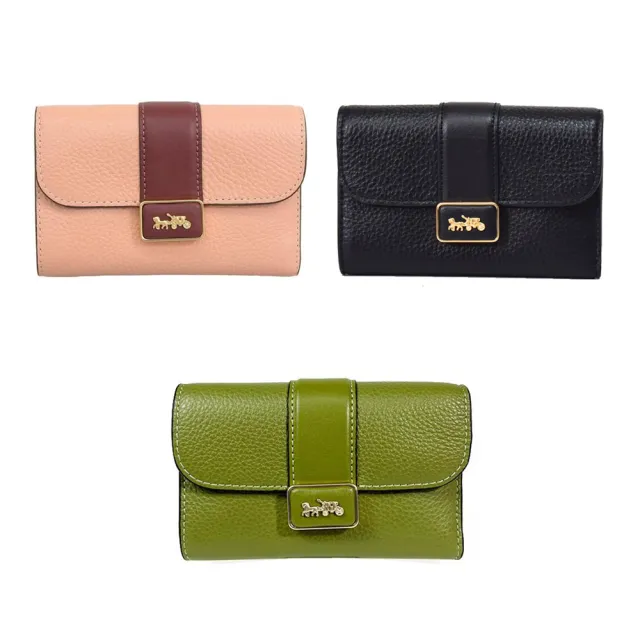 【COACH】馬車LOGO荔枝紋皮革中夾