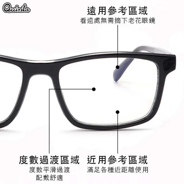 【Quinta】漸進多焦點感光變色防藍光老花眼鏡(經典框型/多色可選QTPM587B)
