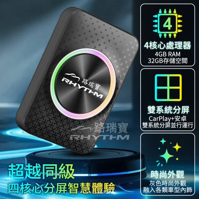 【Rhythm 路瑞寶】Carcube TV輕效能版車用安卓盒(支援CarPlay＋安卓雙系統同步操作)