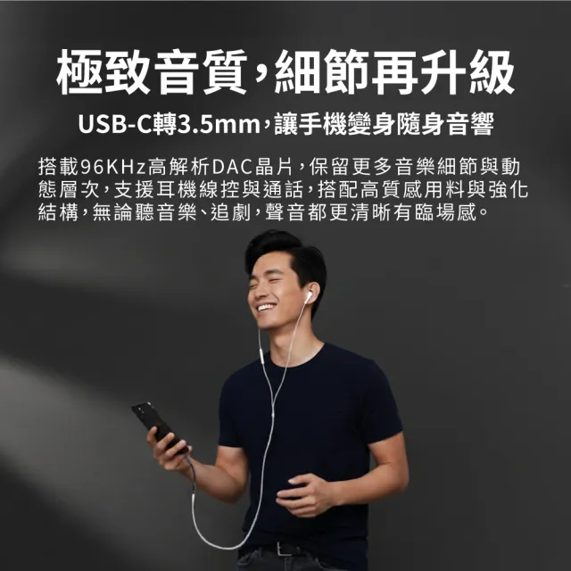 【PX 大通】Type-C 轉接3.5mm轉接頭 音源轉接線 蘋果手機耳機轉接頭 轉換器 DAC芯片96KHz(CA96)