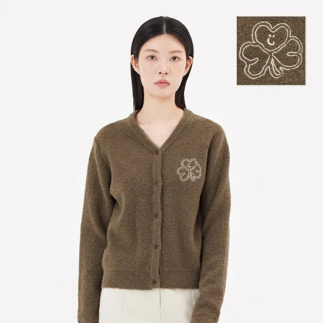 【Mark Gonzales】女裝 刺繡CLUV V領 針織外套 - 咖啡色
