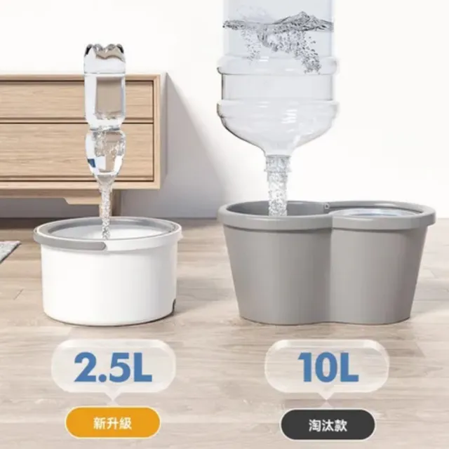 【小巳XIAOSI】淨污分離省水免手洗旋轉拖把組1桶1拖2布(極淨拖淨汙分離平板拖把組)