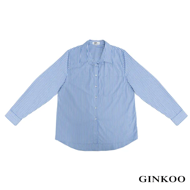 【GINKOO 俊克】寬鬆直條紋長袖襯衫