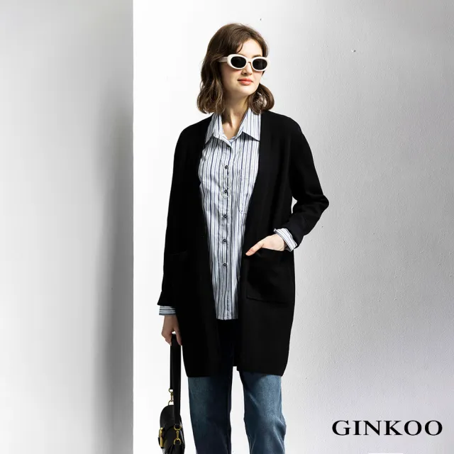 【GINKOO 俊克】寬鬆直條紋長袖襯衫