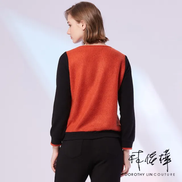 【LUNG.L 林佳樺】Y894A 橘黑幾何圖騰造型領微刷毛長袖女裝上衣(秋冬新品)