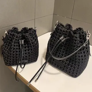 【LEEHER】雙11 水桶包/腋下包/編織束口包/編織側背包/女生包包/編織包/包包/側背包/韓系包包/小