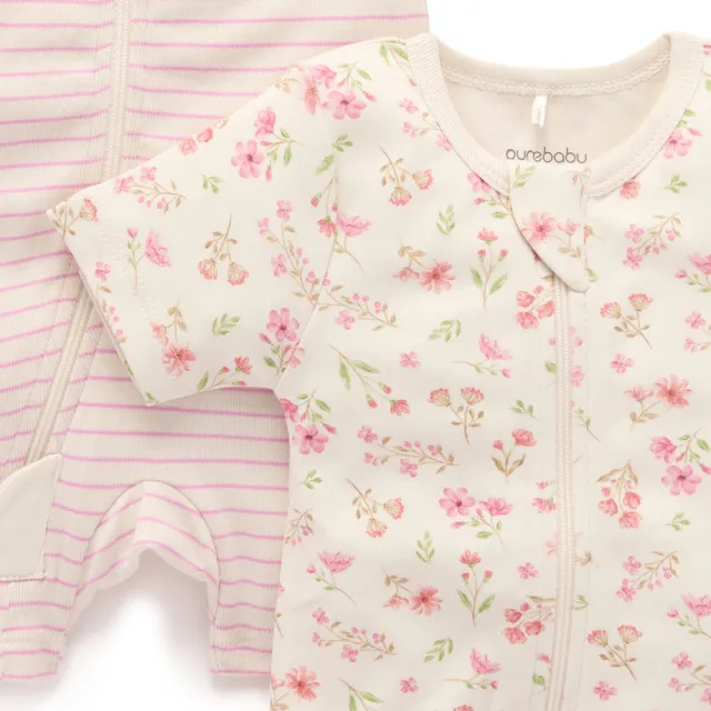 【Purebaby】澳洲有機棉 嬰兒短袖連身衣兩件組(新生兒 有機棉 包屁衣)