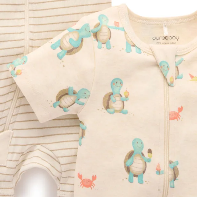 【Purebaby】澳洲有機棉 嬰兒短袖連身衣兩件組(新生兒 有機棉 包屁衣)