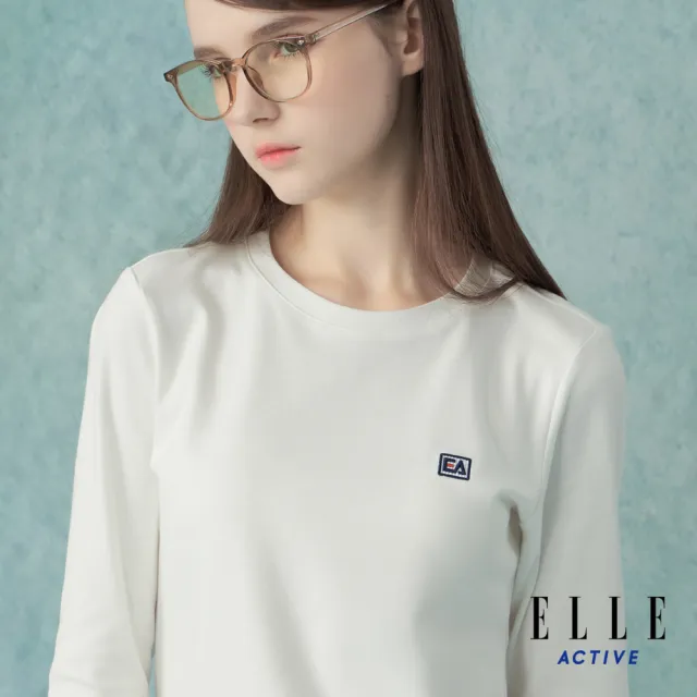 【ELLE ACTIVE】女款 法式袖口條紋圓領長袖上衣-白色(EA25A1W1704-90)