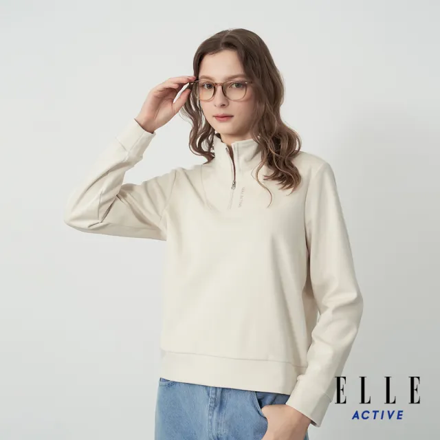 【ELLE ACTIVE】女款 簡約百搭半拉鍊立領長袖上衣-珍珠白色(EA25A1W1403-91)