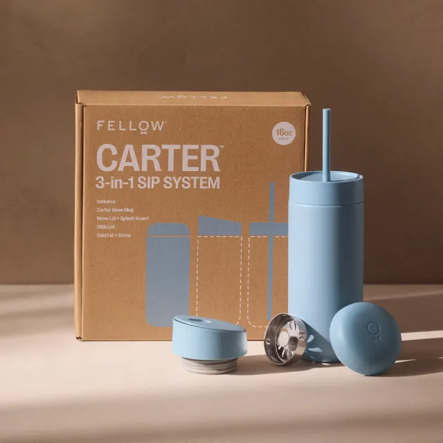 【FELLOW】474ml 禮盒組 卡特隨行真空保溫瓶 一杯三蓋 Carter Kit V3(陶瓷塗層/隔熱保冰/保溫杯/吸管杯)
