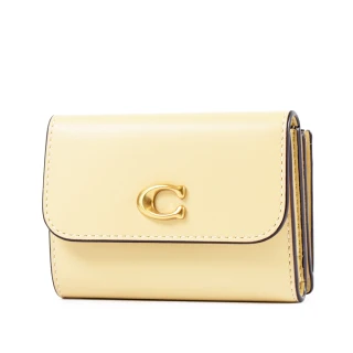 【COACH】專櫃款 小牛皮可拆式三折短夾/零錢包-月夜黃