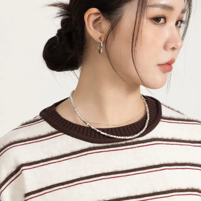 【M：MINb】配色毛絨條紋長袖T恤(深咖/中大尺碼女裝/XL女裝/女裝/大尺碼上衣/大尺碼T恤)