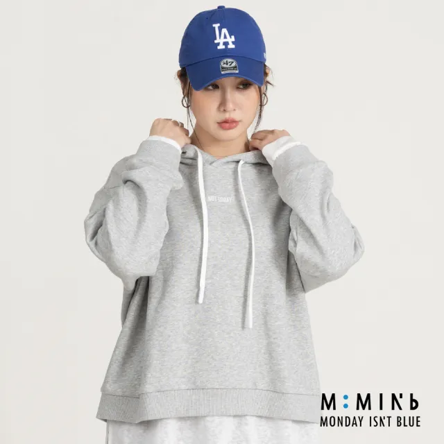 【M：MINb】not today繡花開衩連帽大學T(灰色/中大尺碼女裝/XL女裝/女裝/大尺碼上衣/大尺碼帽T)