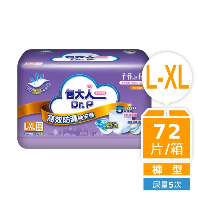 【包大人】高效防漏晚安褲M-L/L-XL 兩箱組 (6包/箱 褲型 成人紙尿褲 尿布)
