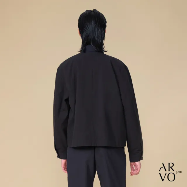 【ARVOpm】男女同款 無領黑色外套00122505102/圓領夾克(限時6折)
