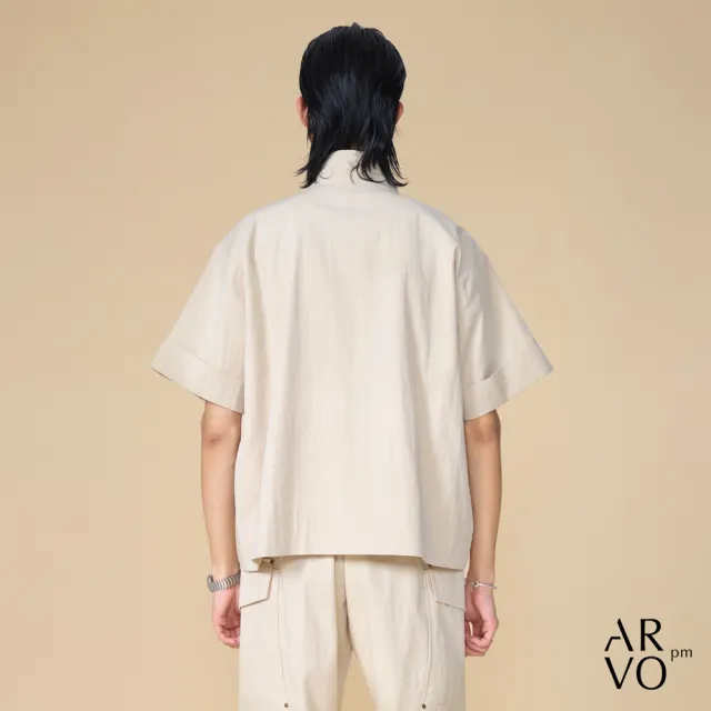 【ARVOpm】男女同款 短版淺卡其短袖風衣造型外套00122505103(限時6折)