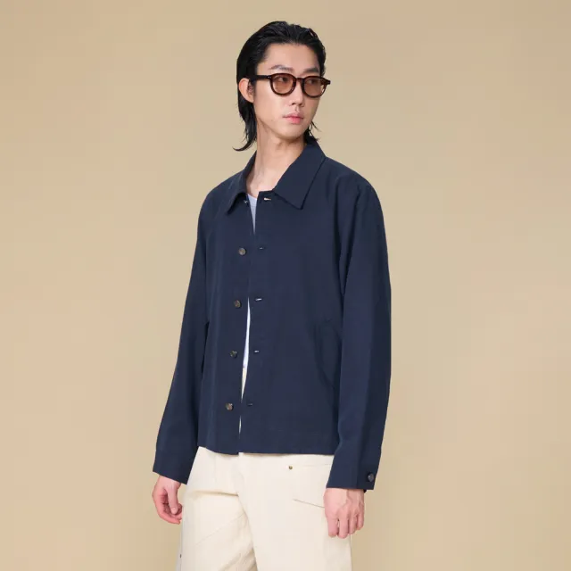 【ARVOpm】男女同款 撞色金屬扣藏青短版夾克/教練外套00122504104(限時6折)