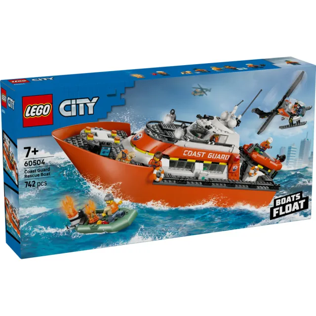 【LEGO 樂高】城市系列 60504 海岸巡防隊救援船和直升機(玩具飛機 創意力遊戲 積木 玩具)