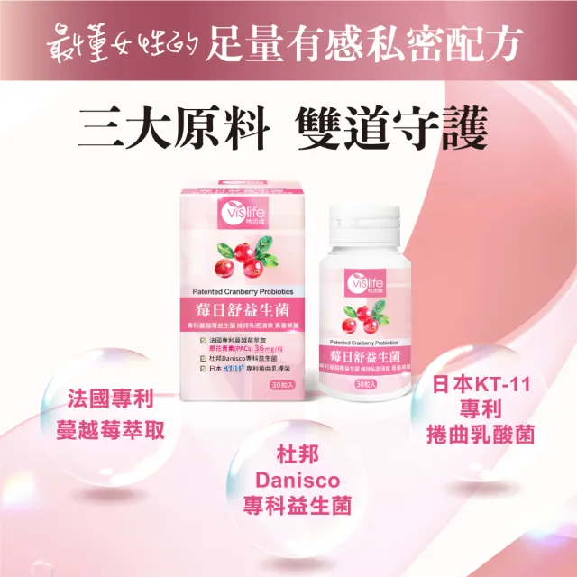 【嘉良生技】莓日舒私密蔓越莓益生菌30粒/盒x2入(前花青素 長效緩釋)