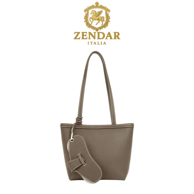 【ZENDAR】台灣總代理 限量1折 頂級小牛皮托特包肩背包 費絲系列 全新專櫃展示品(奶杏色 女包)