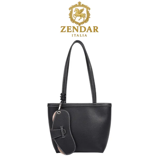 【ZENDAR】台灣總代理 限量1折 頂級小牛皮托特包肩背包 費絲系列 全新專櫃展示品(黑色 女包)