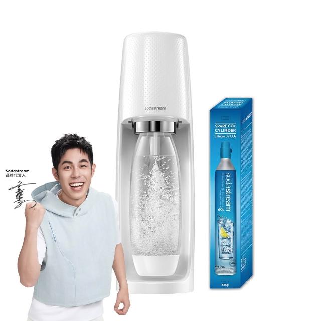 【Sodastream-鋼瓶2入組】時尚風自動扣瓶氣泡水機Spirit(加送1隻鋼瓶 含原箱共2隻+1L水瓶x1)