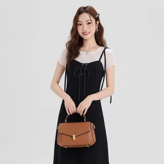 【MIYUNA 米友娜】真皮頭層牛皮Ersa貝殼溫柔氣質斜背包(真皮包包 焦糖棕)