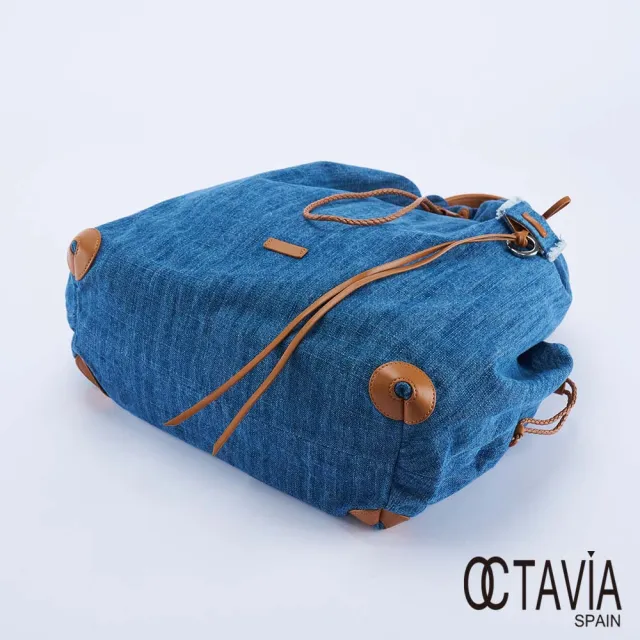 【OCTAVIA 8】雙11 舒棉鋪棉牛仔 束口手提後背包 - 中間藍(牛仔後背包)