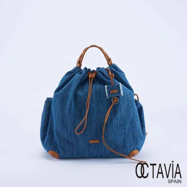 【OCTAVIA 8】舒棉鋪棉牛仔 束口手提後背包 - 中間藍(牛仔後背包)