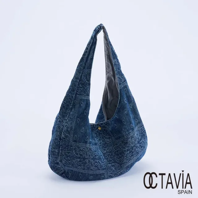 【OCTAVIA 8】雙11 阿拉伯的月亮 緹花牛仔隨性彎月肩背包 - 包衭藍(彎月包 肩背包 牛仔包)