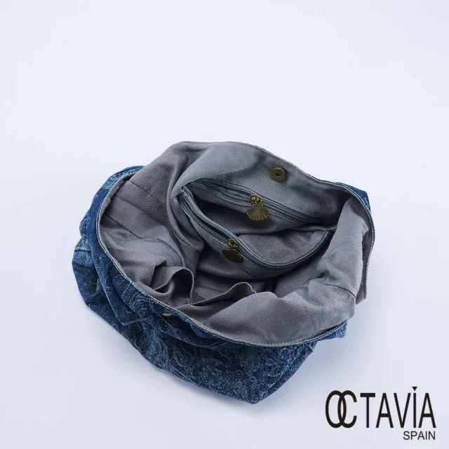 【OCTAVIA 8】雙11 阿拉伯的月亮 緹花牛仔隨性彎月肩背包 - 包衭藍(彎月包 肩背包 牛仔包)