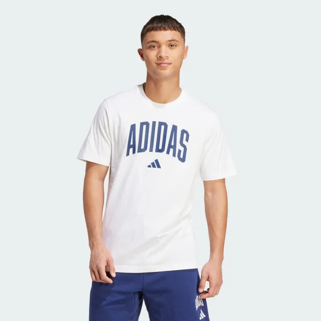 【adidas 愛迪達】愛迪達 M Collegiate T 男 T恤 運動上衣 休閒短袖 白 深藍 亞版(JM6416)
